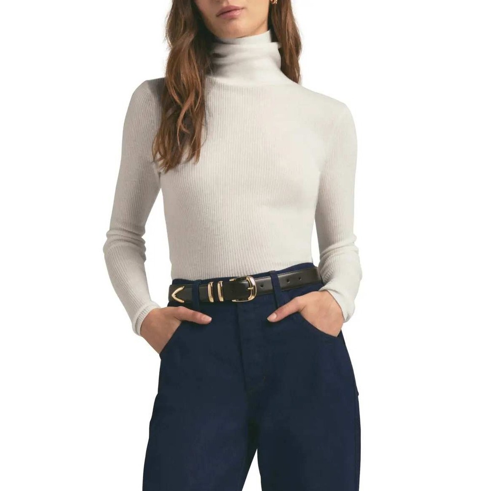 Favorite Daughter Cream Ribbed Turtleneck Sweater